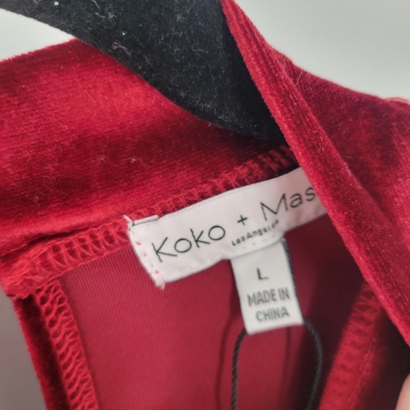 Koko + Mason Women's Burgundy Velvet High Neck Balloon Sleeve Top Blouse Size L - Picture 4 of 5